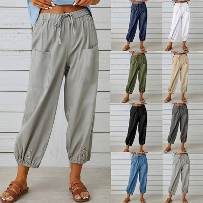 Street Chic Collection: Women's Lightweight Drawstring Tie Pants - Versatile, Comfortable, and Trendy