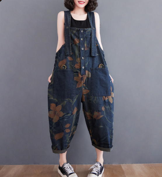 Women's Jeans With Printed Straps Printing