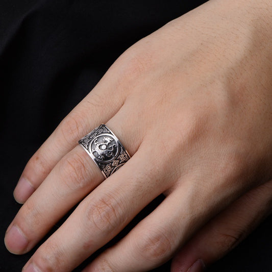 Thai Silver Vintage Index Finger Ring with Animal Patterns