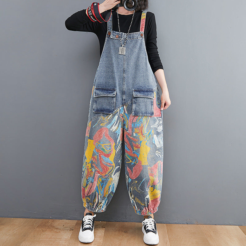 New Spring Printed Jean Suspenders For Women